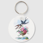 Kute  vogels en bloemen bloemen sleutelhanger (Voorkant)