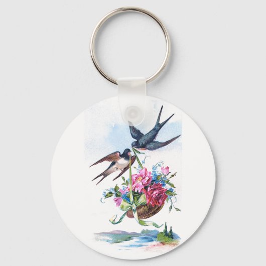 Kute  vogels en bloemen bloemen sleutelhanger (Voorkant)