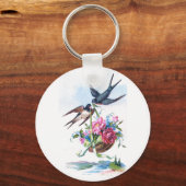 Kute  vogels en bloemen bloemen sleutelhanger (Voorkant)
