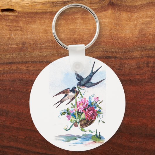 Kute  vogels en bloemen bloemen sleutelhanger (Voorkant)