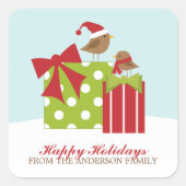 Kute vogels en kerstcadeautjes vierkante sticker (Voorkant)