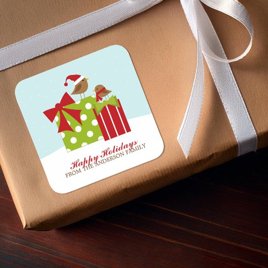 Kute vogels en kerstcadeautjes vierkante sticker