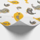 Kute vogels - geel en grijs cadeaupapier (Hoek)