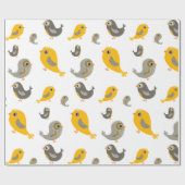 Kute vogels - geel en grijs cadeaupapier (Vlak)