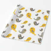 Kute vogels - geel en grijs cadeaupapier (Uitgerold)