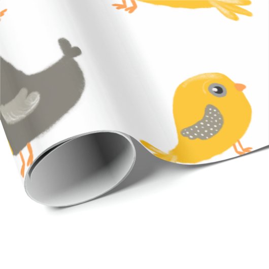 Kute vogels - geel en grijs cadeaupapier (Rol Hoek)