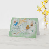 Kute vogels in een nieuwe boom kaart (Gele Bloem)