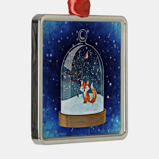 Kute vos in een sneeuwwereldbol metalen ornament (Rechts)