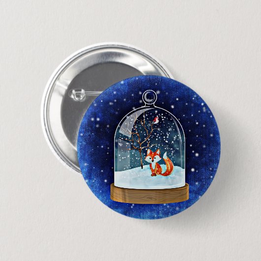 Kute vos in een sneeuwwereldbol ronde button 5,7 cm (Voorkant /achterkant)