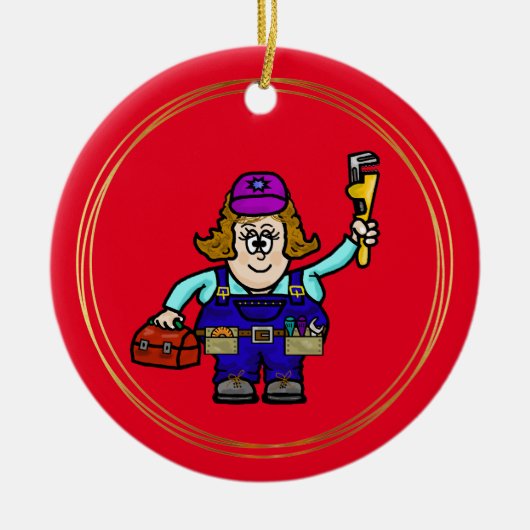 Kute Vrouw Mechanic Kerstversiering met naam Keramisch Ornament (Voorkant)