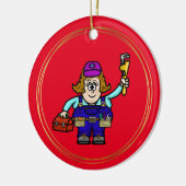 Kute Vrouw Mechanic Kerstversiering met naam Keramisch Ornament (Links)