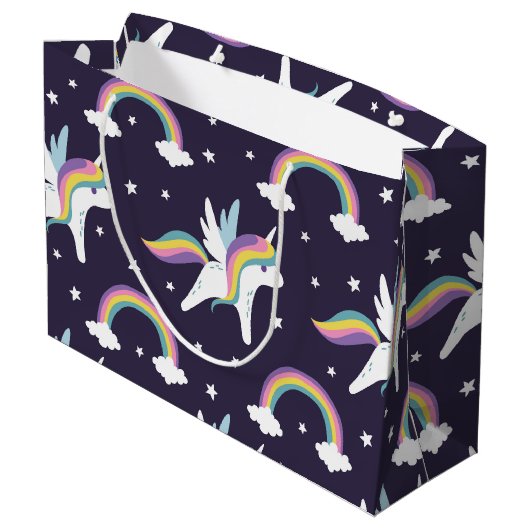 Kute vuurblauwe achtergrond Unicorn + regenbogen b Groot Cadeauzakje (Achterkant Gekanteld)