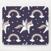 Kute vuurblauwe achtergrond Unicorn + regenbogen b Muismat (Voorkant)