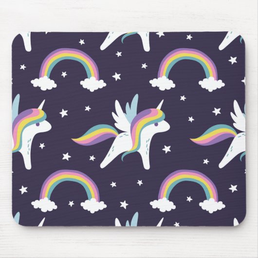 Kute vuurblauwe achtergrond Unicorn + regenbogen b Muismat (Voorkant)