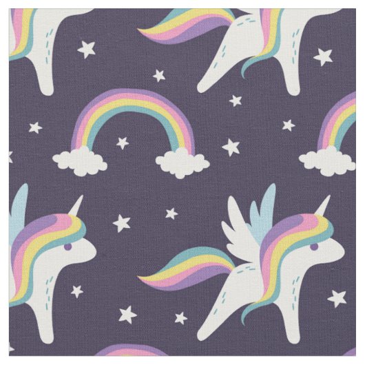 Kute vuurblauwe achtergrond Unicorn + regenbogen b Stof (Close Up)