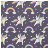 Kute vuurblauwe achtergrond Unicorn + regenbogen b Stof (Swatch)