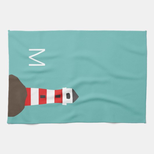 Kute vuurtoren | Gepersonaliseerd Theedoek (Horizontaal)