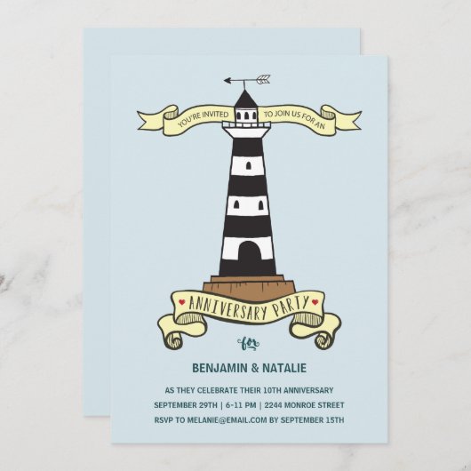 Kute vuurtoren | Partij Nautisch Jubileum Kaart (Voorkant / Achterkant)