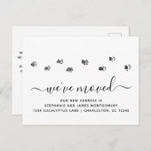 Kute Walking Paw Drukt Moderne Manuscript Beweging Aankondigingskaart (Voorkant / Achterkant)