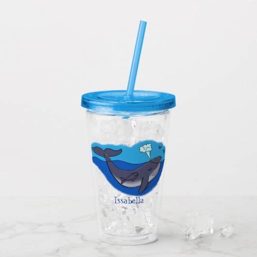 Kute walvis en kalveren cartoon acryl drinkbeker (Achterkant ijs)