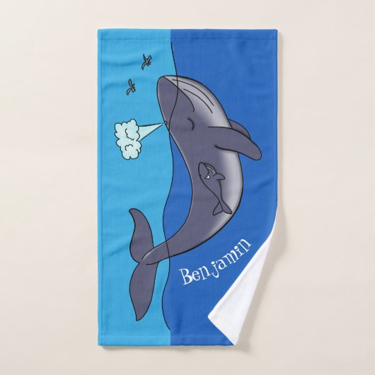 Kute walvis en kalveren cartoon bad handdoek (Handdoek)