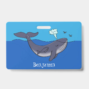 Kute walvis en kalveren cartoon badge
