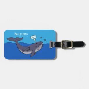Kute walvis en kalveren cartoon bagagelabel