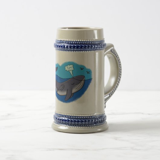 Kute walvis en kalveren cartoon bierpul (Voorkant rechts)