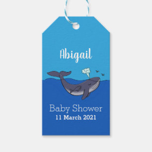 Kute walvis en kalveren cartoon  cadeaulabel