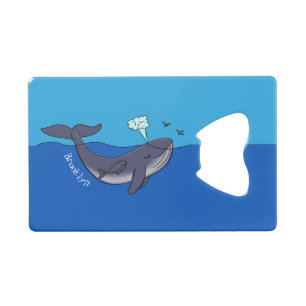 Kute walvis en kalveren cartoon creditkaart flessenopener