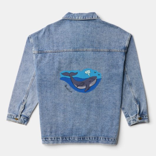 Kute walvis en kalveren cartoon denim jacket (Achterkant)