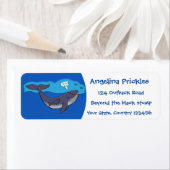 Kute walvis en kalveren cartoon etiket (Insitu)