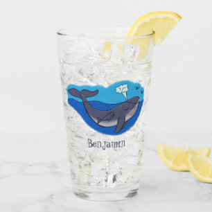 Kute walvis en kalveren cartoon glas