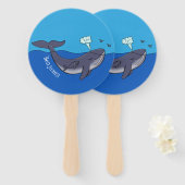 Kute walvis en kalveren cartoon handwaaier (Voorkant en achterkant)