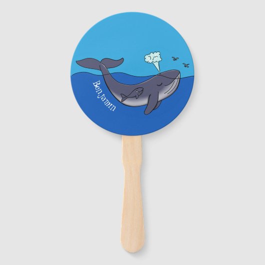 Kute walvis en kalveren cartoon handwaaier (Voorkant)