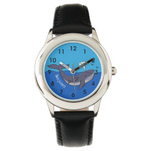 Kute walvis en kalveren cartoon horloge
