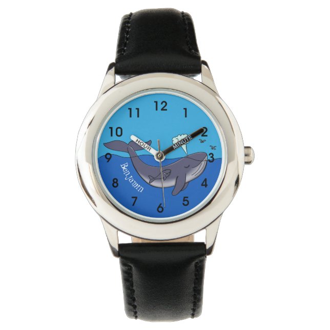 Kute walvis en kalveren cartoon horloge (Voorkant)