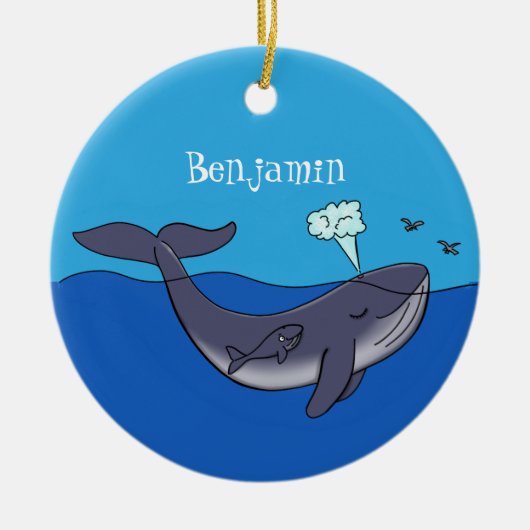 Kute walvis en kalveren cartoon keramisch ornament (Voorkant)