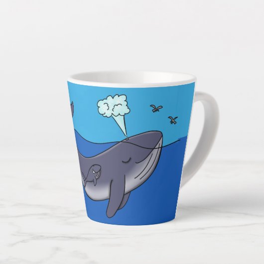 Kute walvis en kalveren cartoon latte mok (Rechterhoek)