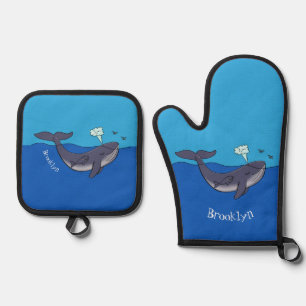 Kute walvis en kalveren cartoon ovenwant & pannenlap set