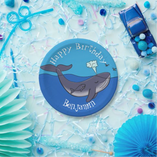 Kute walvis en kalveren cartoon papieren bordje (Feest)