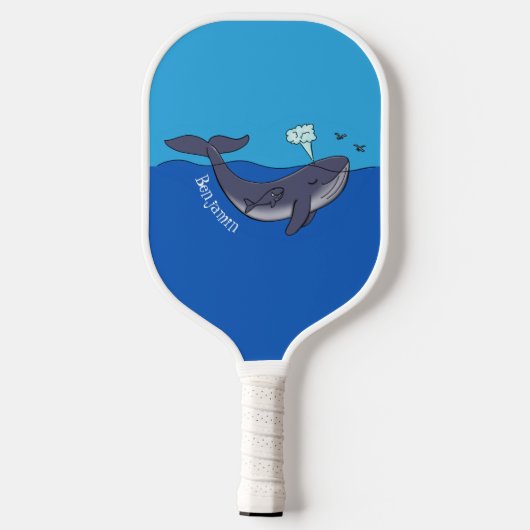 Kute walvis en kalveren cartoon pickleball paddle (Achterkant)