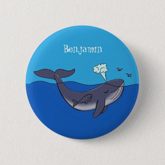 Kute walvis en kalveren cartoon ronde button 5,7 cm (Voorkant)