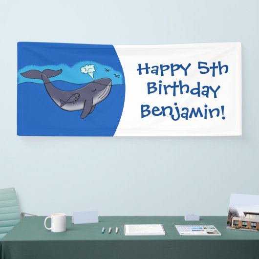 Kute walvis en kalveren cartoon spandoek (Beurs)