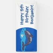 Kute walvis en kalveren cartoon spandoek (Verticaal)