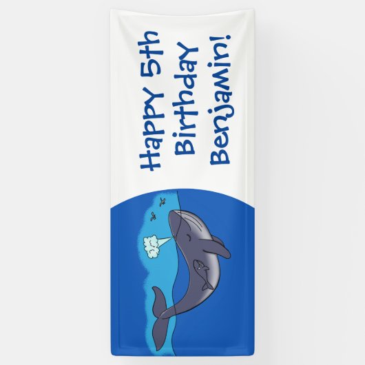 Kute walvis en kalveren cartoon spandoek (Verticaal)