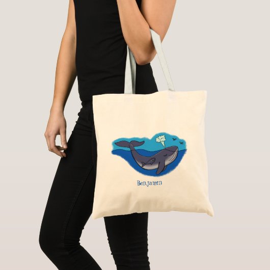 Kute walvis en kalveren cartoon tote bag (Voorkant (product))