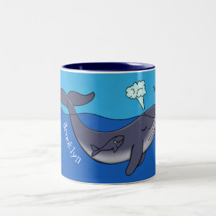 Kute walvis en kalveren cartoon tweekleurige koffiemok