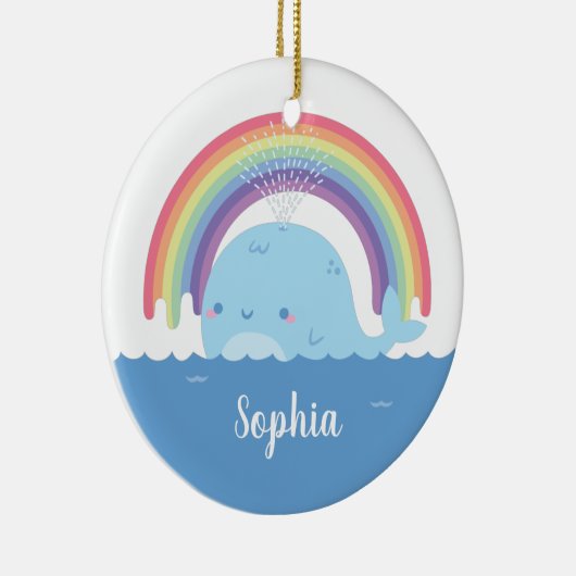 Kute walvis en regenboog, kleurrijk keramisch ornament (Rechts)