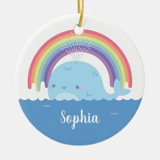 Kute walvis en regenboog, kleurrijk keramisch ornament (Voorkant)